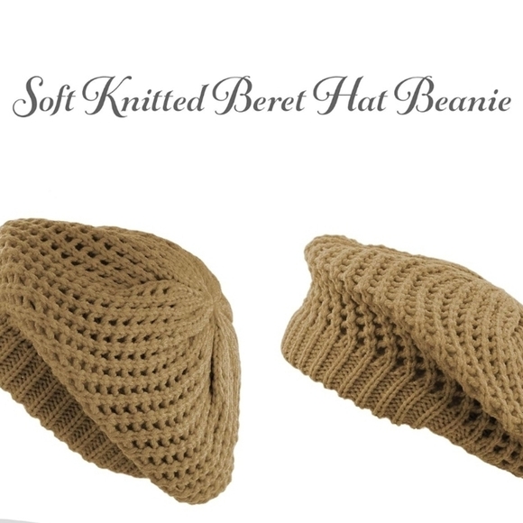 The Hat Depot Knit Slouchy Crochet Beret Hat, Khaki Color, Lined. 100% Acrylic - Picture 2 of 5